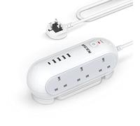 Mscien 5M Extension Lead with USB Slots, 6 Way Sockets 5 USB(1 USB- C and 4 USB-A Port) with 5 Metres Extension cord, 3250W Overload Protection, Security Surge Protection Plug Extension Socket