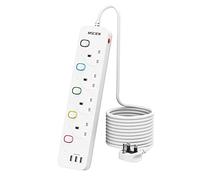 Mscien Extension Lead 1.8M with USB Slots 4 Way Wall Mounted, 2M Extension Lead Switched with Multiple Protection, Fused Power Strip 4 Sockets White, 13A/3250W