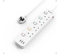Mscien Extension Lead 1M with USB Slots 4 Way Wall Mounted, 1M Extension Lead Switched with Multiple Protection, Fused Power Strip 4 Sockets White, 13A/3250W