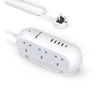 Mscien Extension Lead with USB Slots 3M,6 Gang Extension Lead 3M With 5 USB Ports,Power Strip Surge Protector,3250W Overload,Suitable for Office,Studio or Parlor