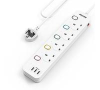 Mscien Extension Lead with USB Slots, 4 Way 3 USB Extension Socket with Individual Switches, Mountable Overload Protection Power Strips, 1.8 Meter Cable, 13A/3250W