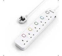 Mscien Long Extension lead 5M 5 Way, 5M Extension Lead Wall Mounted with Multiple Protection, Fused Power Strip with Individual Switches, Multiple Protection, 13A/3250W
