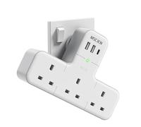 Mscien Multi Plug Adaptor, 6 in 1 Plug Extension Socket 3 Way 3 USB(3.4A,1 Type-C), Wall Socket UK Power Strip with 315 Degree Rotation, Plug Adapter Surge Protected Extender For Home Office
