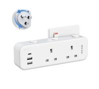 Mscien Multi Plug Extension Socket, UK Wall Socket Plug Extender with 315 Degree Rotating Design for Home, Office, Dorm (2 Way UK Sockets + 3 USB Ports(2 USB-A + 1 USB-C))