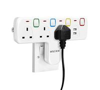 Mscien Plug Extension with USB,Wall Socket 3 Way Plug Adaptor with Individual Switches,Turn 1 into 5,Power Extension Adapter without Cable