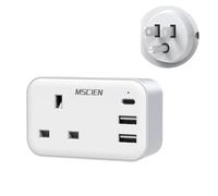 Mscien UK to US Plug Adaptor with 3 USB Ports, 4-IN-1 Plug Adapter, USB-C