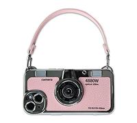 Mscomft Classic Emily in Paris Phone Case,2023 New Vintage Camera Design Case That Looks Like a Camera,for iPhone 14 Camera Phone Leather Bracelet Sling Cover case (Pink, for iPhone 11)