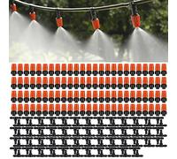 MSDADA 100 Pcs Adjustable Irrigation Drippers with Connect Tee, Garden Irrigation Misting Sprinkler System Patio Mister Micro Spray Misting Drip Kit(Orange)