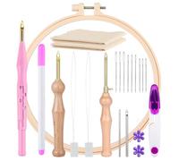 MSDADA 21 Pcs DIY Punch Needle Kit, Embroidery Kit with Adjustable Rug Yarn, Wooden Handle Pens, Threader Tools(Pink)