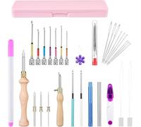MSDADA 30 Pcs Punch Needle Kit, Adjustable Punch Needle Tool, Wooden Handle Embroidery Pen Kits, Hoops, Metal Handle with Various Size Needles for Adults Beginner, Perfect Decoration and Gifts