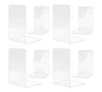 MSDADA 4 Pairs Clear Acrylic Bookends - Anti-Slip Book Organizer & Holder, Storage for Bedroom, Desktop, School, Library, Office, Shelf Dividers