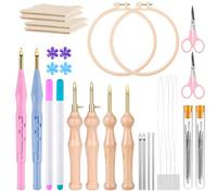 MSDADA 42 Pcs Punch Needle Kit, Adjustable Rug Yarn & Wooden Handle Embroidery Pens, Threader Tools - Blue+Pink