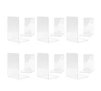 MSDADA 6 Pairs Clear Acrylic Bookends - Anti-Slip Book Organizer, Holder, Storage for Bedroom, Desktop, School, Library, Office Supplies, Shelf Dividers