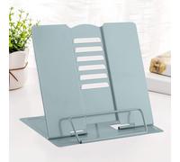 MSDADA Book Stand Metal Reading Rest Book Holder Adjustable Cookbook Documents Holder Portable Bookstands for Recipes Textbooks Tablet Music Books with Page Clips (Olive Green)