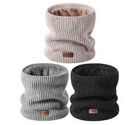 MSDC Neck Warmer Men 3 Pack,Snood for Women Thermal Thick Warm Fleece Lined Cold Weather,Neck Gaiters for Men Ski Face Mask Cover（Black,Oatmeal,Grey）