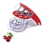 MsdeBersSKER Cherry Pitter Tool, Red Stainless Steel Core Remover for 6 Cherries Plums Olives Berries, Home Kitchen Handheld Gadget