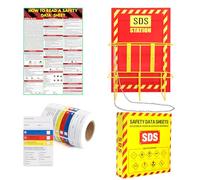MSDS SDS Binder and Wall Station,Yellow Heavy Duty 3 Inch Material Safety Data Sheet 3 Ring Binder with SDS Wire Rack and Display Sign, Chain,Mounting Hardware,Safety Posters,MSDS Labels