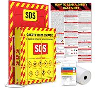 SDS Wall Station - 3 Inch 4 Ring Material Safety Data Sheet Binder with SDS Wire Rack and Display Sign, Chain, Mounting Hardware, SDS Poster, MSDS Labels - Bilingual Heavy Duty OSHA Yellow Binder