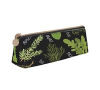 MSDXJQ Basil Thyme Dill & Rosemary Print Leather Pencil Case,Triangle Stationery Storage Bag,Simple Fashion