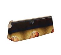 MSDXJQ Basketball Arena Print Stylish Leather Triangle Pen Case â€“ All-Over Print, Cross Patterned Leather, Compact and Versatile Pen Pouch