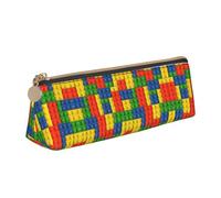 MSDXJQ Colorful Brick Print Leather Pencil Pen Case Triangle Pencil Box Bag Pencil Cases Organizer for Office College School Adult Teen Girl Boy