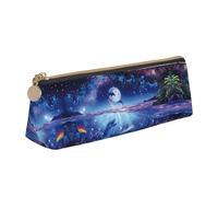 MSDXJQ Colorful Sky Ocean Blue Marine Life Print Stylish Leather Triangle Pen Case â€“ All-Over Print, Cross Patterned Leather, Compact and Versatile Pen Pouch