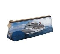 MSDXJQ Cruise Ship Print Stylish Leather Triangle Pen Case â€“ All-Over Print, Cross Patterned Leather, Compact and Versatile Pen Pouch