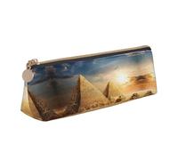 MSDXJQ Egyptian Pyramid in Desert Cute Leather Triangular Pencil Case,Premium Smooth Zipper Durable Metal Puller,Full-Print Designer Stationery Organizer for School Office