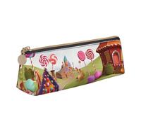 MSDXJQ Leather Pencil Case Large Capacity Pencil Pouch Colorful Wooden Board Pencil Bag Pouch with Zipper Pen Holder for Women, Candy Land, One Size, Pencil Bag