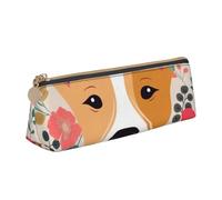 MSDXJQ Leather Pencil Case Large Capacity Pencil Pouch Guitar Pictures Pencil Bag Pouch with Zipper Pen Holder for Women, Dog Florals, One Size, Pencil Bag