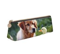 MSDXJQ Leather Pencil Case Large Capacity Pencil Pouch Guitar Pictures Pencil Bag Pouch with Zipper Pen Holder for Women, Dog and A Duck, One Size, Pencil Bag