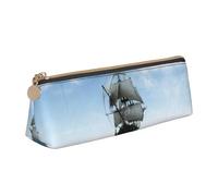 MSDXJQ Old Sailing Ship Print Stylish Leather Triangle Pen Case â€“ All-Over Print, Cross Patterned Leather, Compact and Versatile Pen Pouch