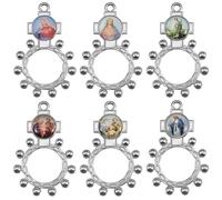 MseaRust 6Pcs/10Pcs Finger Rosary Ring Catholic Religious Enamel Jesus Maria St. Jude Virgen De Guadalupe Pocket One Decade Rosary for Men Women Guests Baptism Favors, Zinc Enamel, No Gemstone