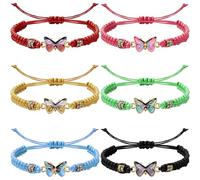 MseaRust 6Pcs/12Pcs 3d Colored Enamel Butterfly Bracelets Adjustable Braided String for Women Fairy Party Favor, One Size, Cotton, Rhinestone