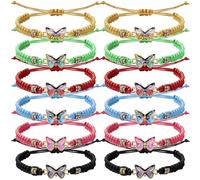 MseaRust 6Pcs/12Pcs 3d Colored Enamel Butterfly Bracelets Adjustable Braided String for Women Fairy Party Favor, One Size, Cotton, Rhinestone