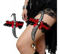 MSemis 2 Pcs Pirate Sword Dagger With Lace Bow, Pirate Sword Toy Elastic Thigh Garter Halloween Accessories Black Red And Silver Bend Dagger One Size