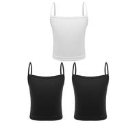 MSemis 3 Pack Kids Girls Cotton Ribbed Basic Camisole Vest Sports Dance Tops Undershirts with Spaghetti Straps Black&Black&White 10-12 Years