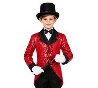MSemis Boys Blazer with Hat Gloves And Wand Circus Magic Shows Dancing Coat Shiny Sequins Lapel Jacket Suit Red 11-12 Years