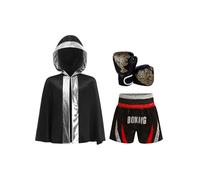 MSemis Kids Boys Boxer Costume Muay Thai Martial Arts Boxing Performance Outfits for Halloween Carnival Red Silver 9-10 Years