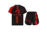 MSemis Kids Boys Boxing Outfits Active Boxing Jersey Sports Shirt with Muay Thai Boxer Shorts Tracksuit Set Red 9-10 Years