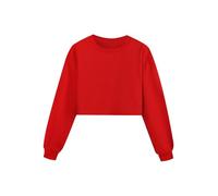 MSemis Kids Girls Casual Cropped Sweatshirts Solid Long Sleeve Crewneck Pullover Tops Daily Outerwear Red 13-14 Years