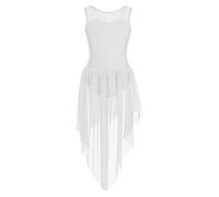 MSemis Kids Girls High Low Lyrical Dance Dress Ballet Gymnastics Tutu Dress | Sleeveless Sheer Mesh Leotard, Round Neck Open Back, Latin Jazz Modern Dancing Dresses, High-low Hem Gymnastic Dress