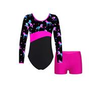 MSemis Kids Girls Metallic Printed Ballet Dance Outfit Long Sleeve Gymanstics Jumpsuit with Shorts Set Night Pegasus K 9-10 Years