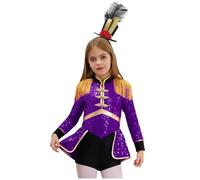 MSemis Kids Girls Ringmaster Costume Halloween Stage Party Drummer Band Dress Up Circus Magic Show Outfits Purple A 5-6 Years