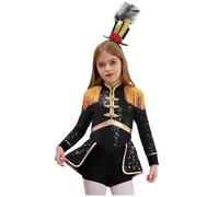 MSemis Kids Girls Ringmaster Costume Halloween Stage Party Drummer Band Dress Up Circus Magic Show Outfits Black A 5-6 Years