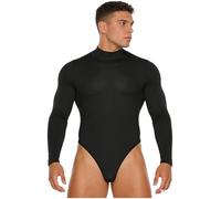 MSemis Mens Performance Long Sleeve Compression Bodysuit High Neck Leotard For Yoga Workout Black XL