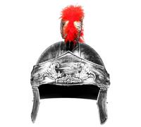 MSemis Roman Trojan Gladiator Soldier Helmet Hat With Red Feather Crested Costumes For Adults Men Silver&Red One Size