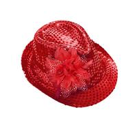 MSemis Sequin Fedora Hats,western Sequin Magicians Hat For Men Cosplay Costume Party Accessory Red One Size