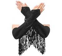 MSemis Women Adult Sequined Tassel Sleeves Christmas Carnivals Birthday Halloween Party Themed Party Black One Size