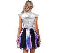 MSemis Women Bodycon Mini Dress Space Cadet Cosplay Outfits Silver L